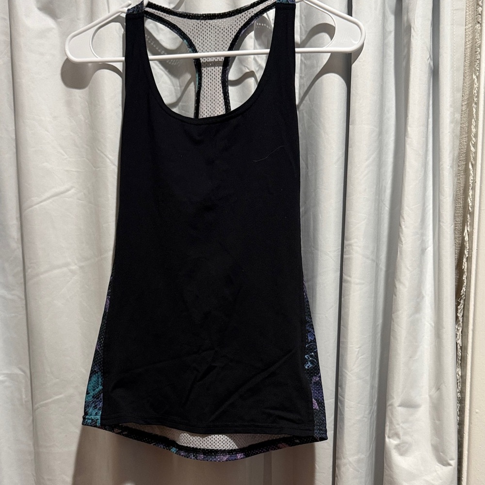 Blackmilk Black Racerback Tank with Teal and Purple Side Panels